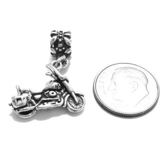 AMERICAN MOTORCYCLE CHARM IN 3D WITH EURO BEAD. STERLING SILVER - Picture 2 of 2